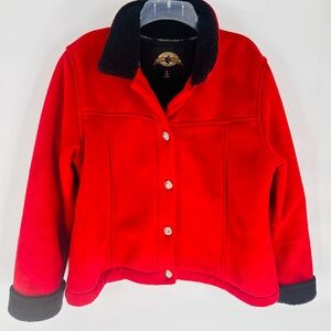 County Clothing Co Faux Suede Button Front Jacket Coat Cherry Red Women L